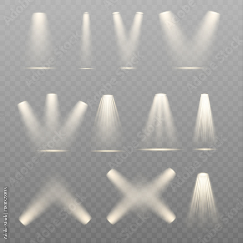 Golden spotlight with glittering lens flare on transparent background. Rays scatter softly with decorative effect. Ideal for luxury, celebration, or abstract designs.