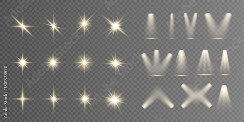 Abstract lens flare and light burst from golden spotlight. Soft glowing edges enhance dramatic effect. Perfect for festive, luxury, or digital illustrations.