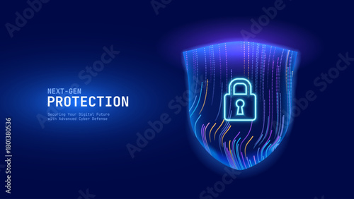 Digital Lock and Shield Cyber Security Technology Background. Digital Network Protection Backdrop. Data Privacy Protection Concept. Vector Illustration.
