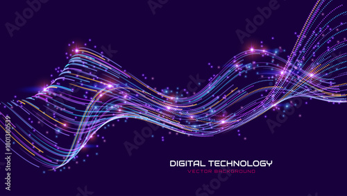 Cyber Big Data Flow Particles Bokeh. Digital Neural Network. Concept of AI Artificial Intelligence Technology Machine Deep Learning. Digital Communication. Science Technology Presentation Vector.