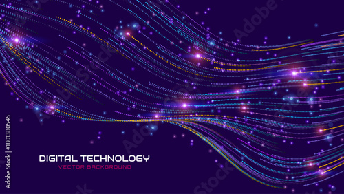 Cyber Big Data Flow Particles Bokeh. Digital Neural Network. Concept of AI Artificial Intelligence Technology Machine Deep Learning. Digital Communication. Science Technology Presentation Vector.