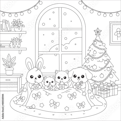 Cozy Christmas Window Scene Coloring Page