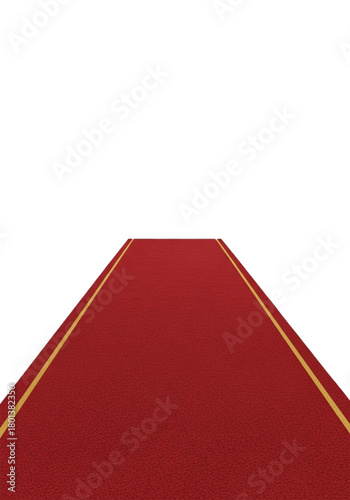 Red carpet runner with gold borders, isolated on transparent background.