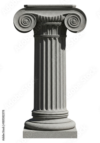 Classic Ionic granite column isolated on transparent background.