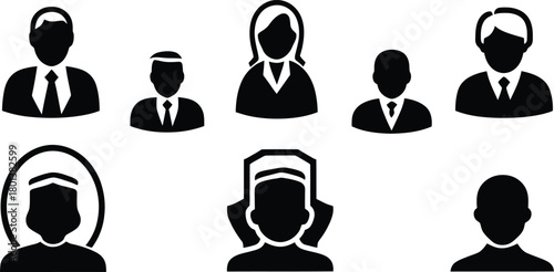 leader figure silhouette style minimal icon set vector art illustration on a white background.
