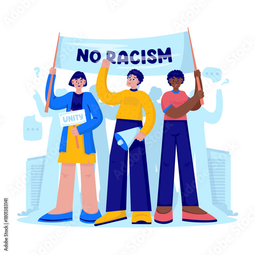 No Racism and Anti-Discrimination Unity Campaign Vector Illustration