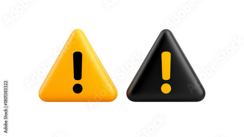 Yellow triangle warning sign with exclamation mark and black triangle caution symbol, both isolated on transparent background, representing alert, attention, and safety notification