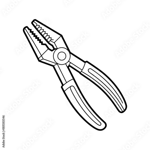 Pliers Tool Outline | Hand Tool Vector Drawing | Hardware Line Art Illustration