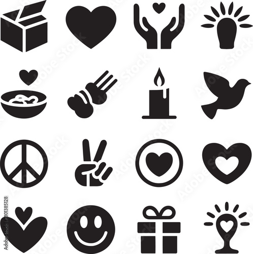 Set of charity and love icons simple flat glyph design elements isolated on white background