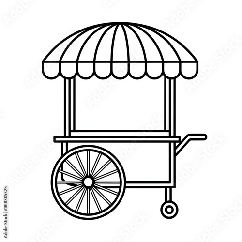 Street Vendor Cart Outline | Food Stand Vector | Market Pushcart Line Art Design coloring page 