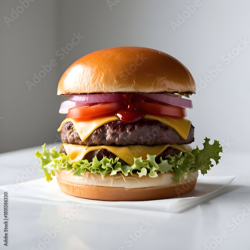 Big hamburger on white background
