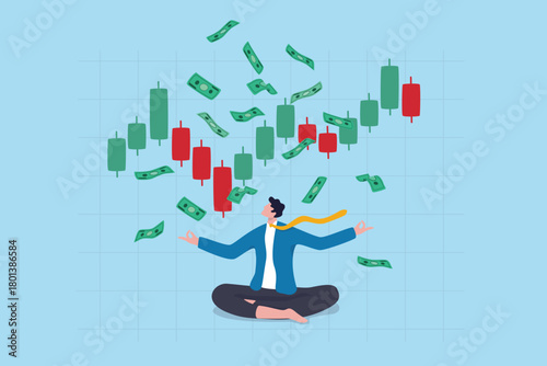 Investment trader make profit earning from stock market or forex financial chart, skill or risk to make money growth or investment return, businessman make money from trading chart and graph diagram.