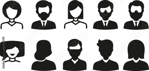 person talking silhouette style minimal icon set vector art illustration on a white background.
