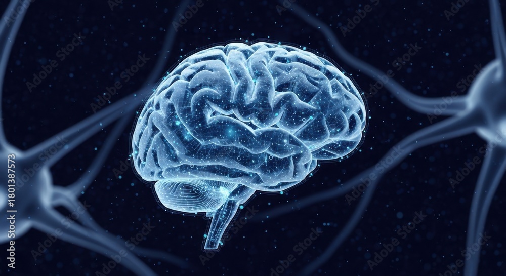 Obraz premium Digital illustration of a human brain with neural connections highlighting neural activity and