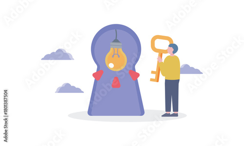 鍵穴と鍵を持つ人のイラスト