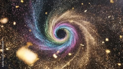 Colorful Particle Vortex Swirling in Dark Space.