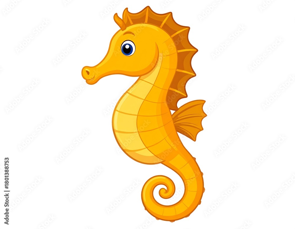 Obraz premium Charming Cartoon Seahorse Illustration: A Vibrant and Playful Aquatic Creature