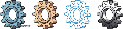Industrial gear wheel illustration showing detailed mechanical cog design, engineering machinery component drawing for manufacturing, automation, technology and hardware industry use