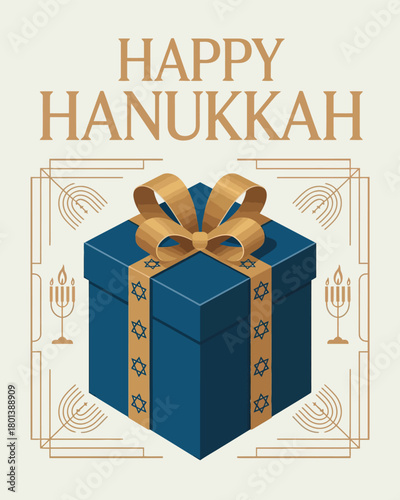 Happy Hanukkah with Gift Box and Menorah Design