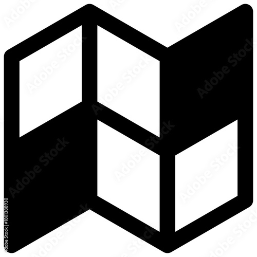 Map. Outlined stroke vector icon with black-filled details.