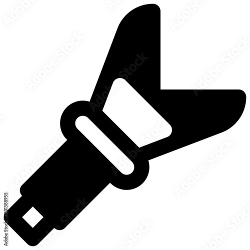 Hydraulic rescue tool. Outlined stroke vector icon with black-filled details.