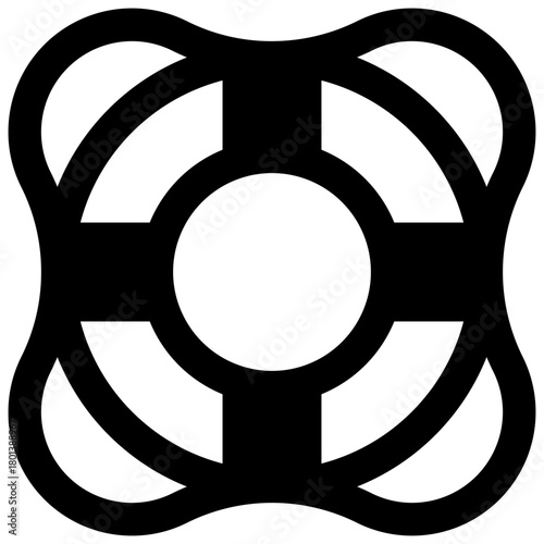 Lifebuoy ring. Outlined stroke vector icon with black-filled details.