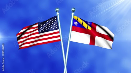 USA and Herm Flag Waving On Pole Loop