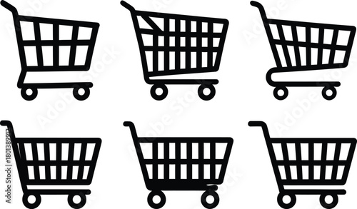 shopping cart silhouette style minimal icon set vector art illustration on a white background.
