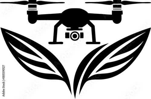 Drone with Leaves Symbol Vector Icon Isolated on White Background – Smart Farming, Agriculture Technology Concept, Eco Aerial Drone Illustration