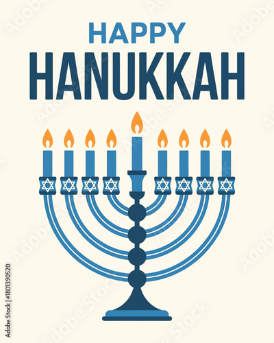 Happy Hanukkah Menorah Jewish Festival of Lights Celebration
