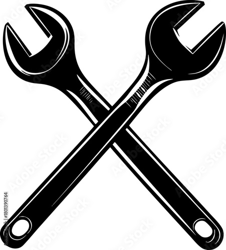 Crossed Wrenches Vector Icon Isolated on White Background – Repair Tools Symbol, Industrial Illustration, Mechanics Equipment and Maintenance Concept