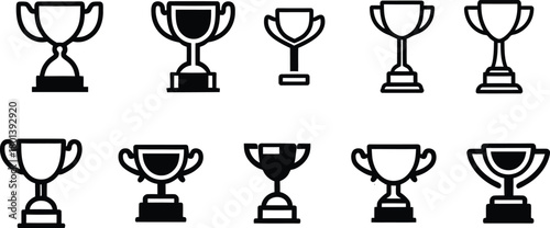 trophy silhouette style minimal icon set vector art illustration on a white background.
