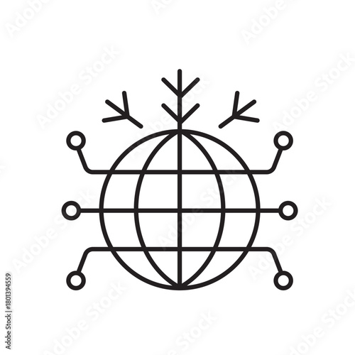 A vector icon representing global holiday SEO optimization powered by AI, created in line style with editable stroke