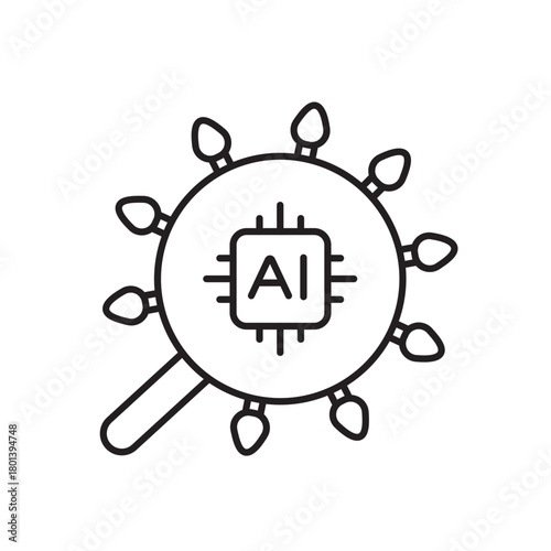 A vector icon representing AI-based social media analysis for holiday campaigns, created in line style with editable stroke