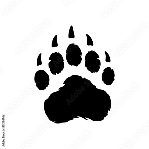 Black animal paw print icon silhouette. Vector illustration symbolizing wildlife, pets, tracking, nature, and animal footprint for logo or design use.