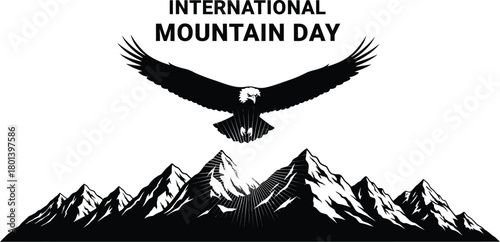 Majestic eagle flying over mountain peaks for international mountain day celebration