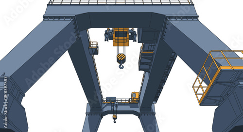 A robust industrial gantry crane, essential for heavy lifting and logistics operations, stands against a clean white background, symbolizing modern infrastructure.