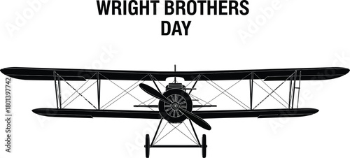 Vintage biplane illustration for wright brothers day isolated on white background