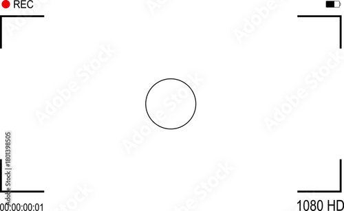 Background for cinematic production with camera photo view and zoom exposure overlay shows blank electronic display snapshot frame. Film Camera Viewfinder Overlay. App for record from mobile camera.