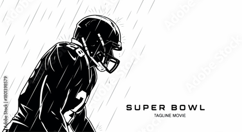 Football player running in rain with transparent background