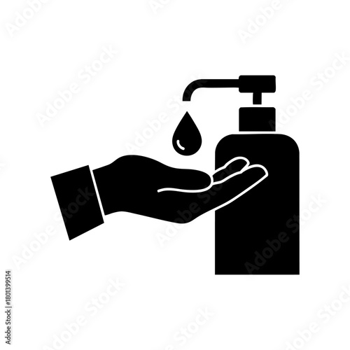 Hand sanitizer dispenser icon. Hand washing, hygiene, and disinfection. Antiseptic gel, soap, or pandemic prevention vector. Isolated.