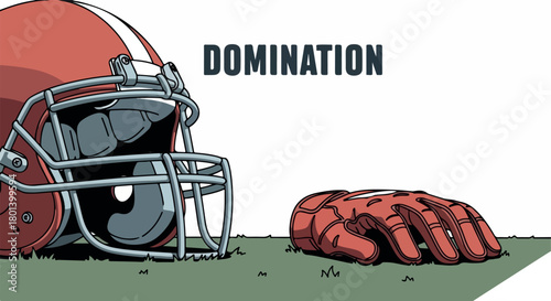Football helmet and glove showing domination concept