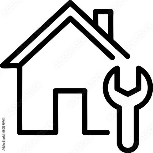 House repair icon. Vector line art illustration of home maintenance, renovation, real estate service, or construction and handyman concept.