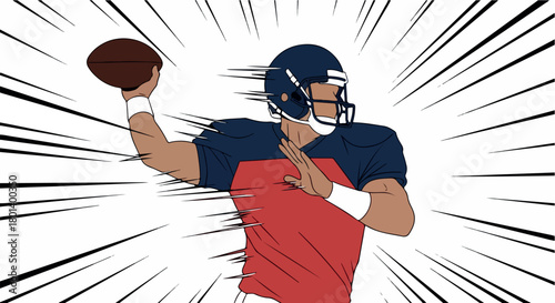 Football player throwing ball with motion lines