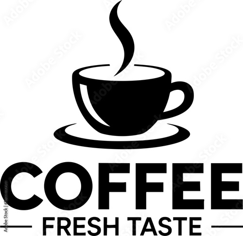 Modern coffee logo design with steaming cup and fresh taste typography for cafe branding or coffee shop identity