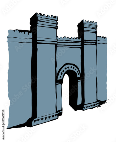Babylonian Gate. Vector drawing scene