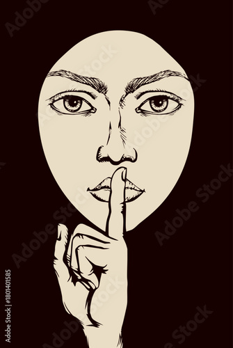 The finger shows quietly. Vector drawing