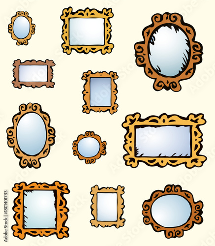Framed mirrors. Vector drawing pattern