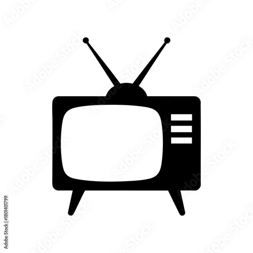 Retro TV icon. Old television set with antenna. Vintage broadcast and media symbol. Classic entertainment screen. Vector illustration with shadow.
