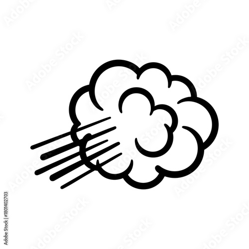 Simple cloud wind icon – cartoon breeze airflow doodle illustration, weather symbol outline design, gust of wind clipart isolated on white background